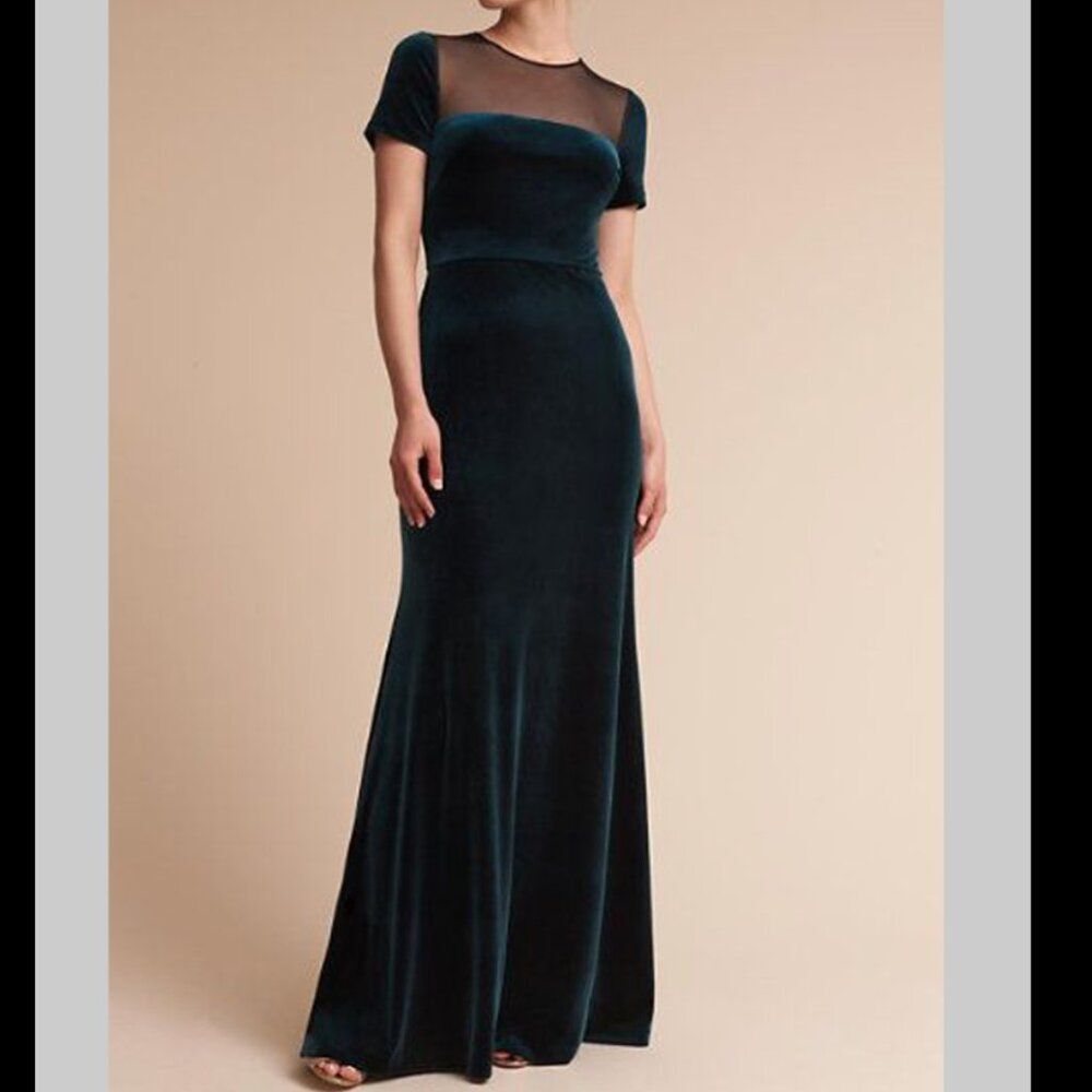 Vera Wang Dress Green Velvet Maxi Christmas Cocktail Party Short Sleeved Size 2